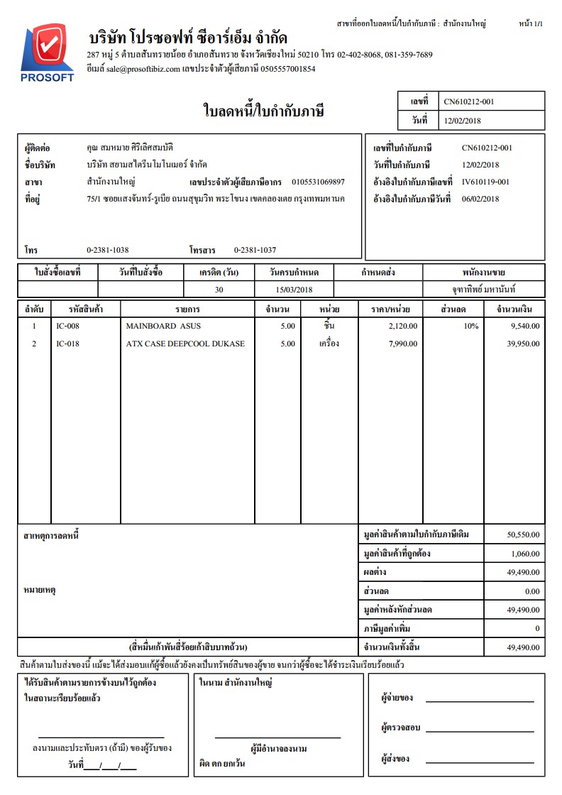 เอกสารที่สำคัญในการดำเนินธุรกิจ Prosoft Ibiz 6303